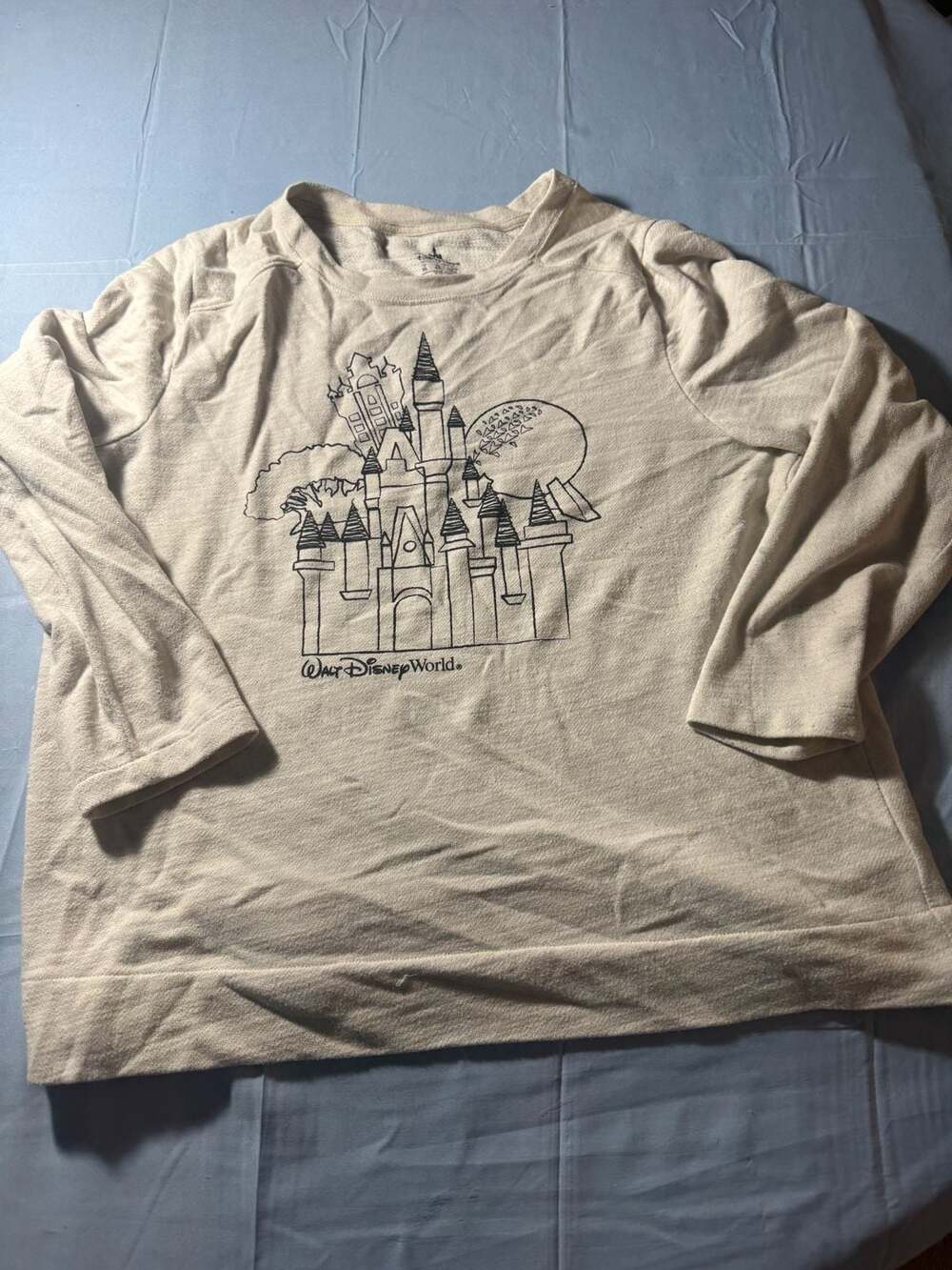 Walt Disney Long Sleeve Sweatshirt, XL, Beige, with Castle and Epcot Design